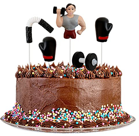 5 Stück Harz 3D Gewichtheben Workout Tortenaufsätze Mit Langhantel, Boxhandschuhen, Nunchaku - Bodybuilding Tortendekoration Fitness Gym Thema für Geburtstagsfeierzubehör