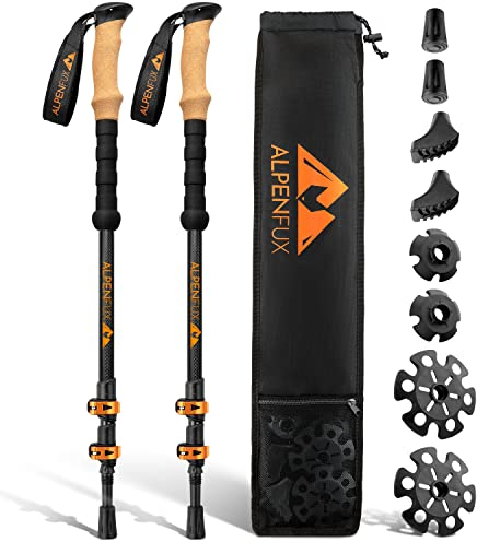 ALPENFUX® Premium Wanderstöcke Teleskop, Trekkingstöcke, Nordic Walking Stöcke, leicht und verstellbar mit Korkgriff für Damen und Herren