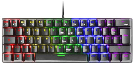 Mars Gaming MK60 Noir, Clavier Gaming Mécanique FRGB, Antighosting, Switch Mécanique Bleu, Langue Français