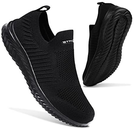 Womens Slip on Trainers Athletic Running Shoes Sport Walking Sneakers Lightweight Tennis Shoes(All Black,39EU)