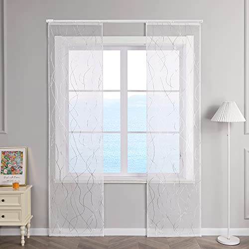 ESLIR Schiebegardinen Set 2er Flächenvorhänge Voile Gardinen mit Klettband Schiebevorhang Transparent Wohnzimmer Modern mit Wellen Muster Silber #2 BxH 57x145cm 2 Stück