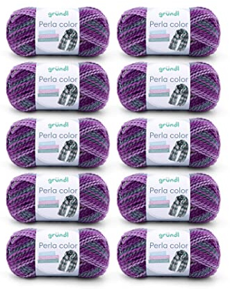 Gründl Perla Color (filato bouclé per maglieria a mano, simile alla lana, 100% poliestere, 100 g / 90 m, misura dell'ago: 8-9, 10 x 100 g), Viola-Grigio Perla-Lilla-Pino