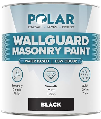 Polar Wallguard Black Masonry Paint Exterior - 1 Litre | Waterproof Coating for Brick, Concrete, Stone, Pebbledash, and Ironwork | High Durability and Superior Protection for Exterior Walls