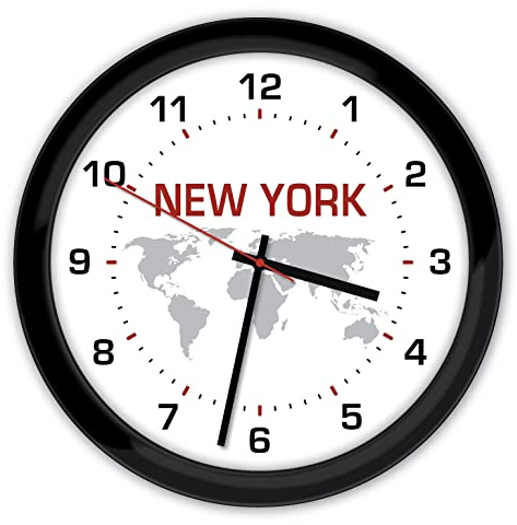 Custom World Globe Wall Clock - Any City/Location - Time Zone, Office, Business, Home Decor, Black or White, 8.75 in.