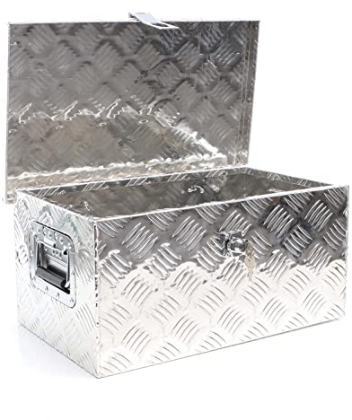 XPOtool Werkzeugbox Alu 50,8 x 30,5 x 24 cm, Silberfarbene Transportbox, Werkzeugkiste inkl. Schlüssel, Alubox mit Handgriffen, großzügige Deichselbox