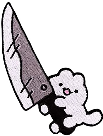 Urbanski Patch Weiße mini Katze mit Messer zum Aufbügeln 8 x 7 cm | Aufnäher Applikation Bügelbild