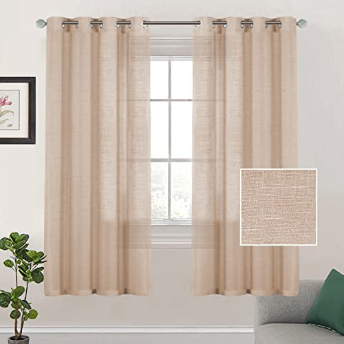 Lanqinglv Gardinen Vorhänge mit ösen Voile Vorhang 2er Set H 183 x B 132 cm,Beige Leinenoptik Halbtransparent Vorhänge für Wohnzimmer Schlafzimmer Kinderzimmer,Leinen Schiebevorhang