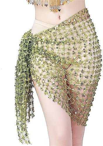 YAODAMAI Bauchtanz Kostüm Taille Kette Pailletten Wasser Samt Quadratisches Tuch Tanz Performance Kostüm Pailletten Hollow Taillenband Taille Tuch Hüfte Halstuch