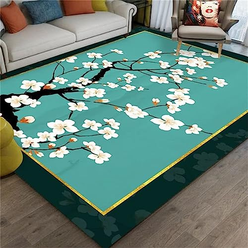 Kunsen Kinder Teppich Chinesischer Stil minimalistisch und modisch Flur Teppich Türkis Flickenteppich deko esszimmer100X160CM