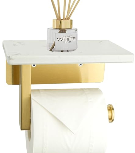 Porte-papier toilette avec étagère, porte-papier toilette, en acier inoxydable brossé, montage mural, pour cuisine et salle de bain, doré