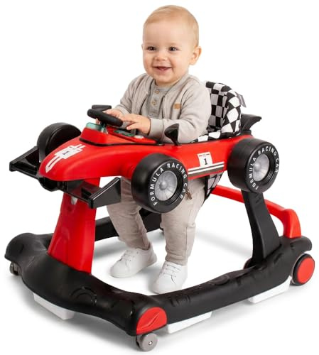 SUN BABY 3-in-1 Babywalker Formula Racing ab 6 Monaten - Rot | Höhenverstellbar, zusammenklappbar, interaktives Panel, Lichter und Geräusche