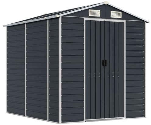 vidaXL Gerätehaus, Gartenhaus mit Schrägdach Griffe, Gartenschuppen Schuppen mit Stauraum, Geräteschuppen Metallschuppen, Anthrazit 191x215x198 cm Verzinkter Stahl