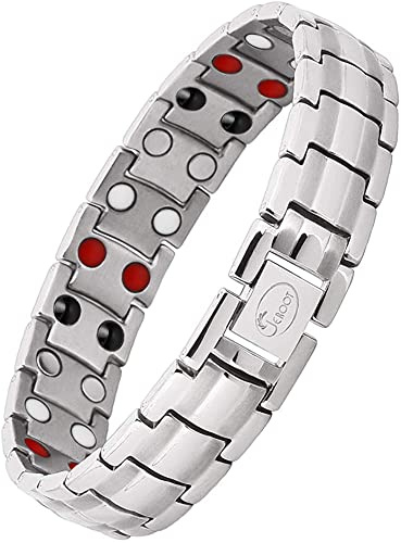 JEROOT Magnetarmband für Herren, Magnetarmband silberfarben aus Titan-Energiearmband 4 Elemente Magnet Armband (3500 gauss)