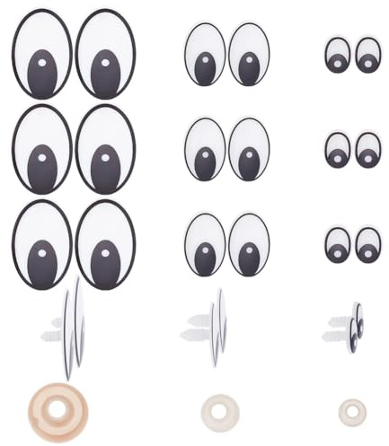 GOMAKERER 120 Sets Kunststoff-Bastelaugen In 3 Größen, Cartoon-Sicherheitsaugen Mit Abstandshalter-Set, Schwarze Puppen-Ovalaugen, Niedliche Falsche Augen, Tieraugen Für Bastelpuppen-Häkelarbeiten