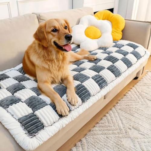 Thicken Plaid Sofa Cover 1 2 3 Seater, Universal Flannel Super Soft Non-Slip Corner Couch Cover L Shape Versatile Pet Bed Mat Chair Pads Sofa Slipcovers for Living Room Garden (Blue Gray, 45*45cm)