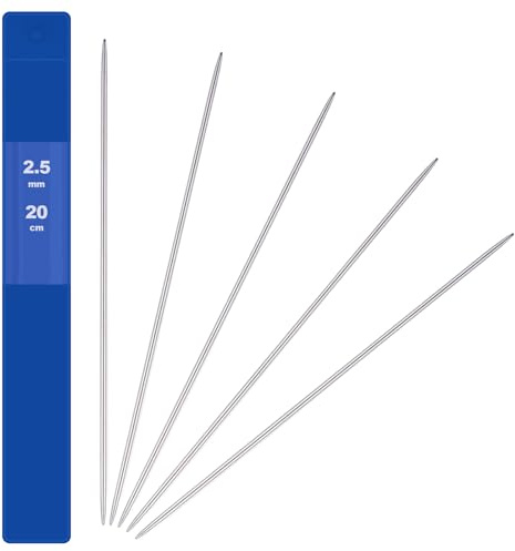 5 Stück Nadelspiel 2.5mm Edelstahl Stricknadeln Set Sockennadeln für Mützen | Socken Handschuhe Hüte Schals Haustier Pullover Doppelspitzen Knitting Needles,Anfänger,Glatt,Robust und Langlebig