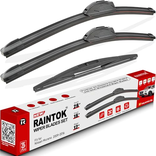 RAINTOK Windshield Wiper Blades Replacement for 2009-2016 Nissan Murano Original Factory Quality Front Rear Wipers Blade Set for My Car - 26 16 12 (Pack of 3)
