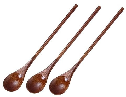 ABOOFAN Wooden Kitchen Spoons Set 3pcs Natural Wood Mixing Stirring Eating Spoons for Coffee Tea Cooking Demitasse Use