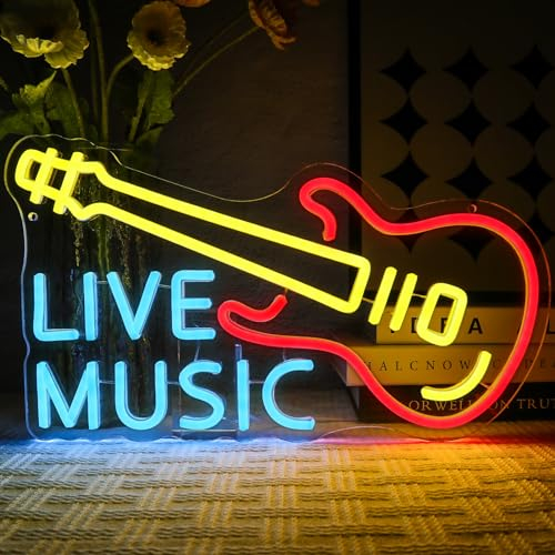 OYCGZV Live Music Neon Schild Buntes Led Neonschild Wand Gitarre Musik Neon Sign USB Led Schild für Bier Bar Rock Musik Studio Büro Garage Schlafzimmer Zimmer Party Laden Geschenk für Freunde
