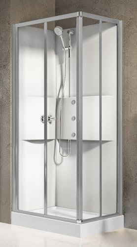 Novellini Media 2.0 A Idromassaggio 100x70 cm Cabina Doccia Multifunzione Apertura Ante Scorrevoli Montaggio Angolo Reversibile Miscelatore Termostatico Vetro Trasparente Profilo Silver Altezza 210cm