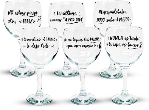 Pack. 6 Copas Balón Cocktail cristal 64.5 cl. frases divertidas nueva temporada