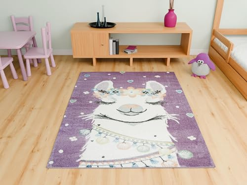 AKCILA Lima Kinder Teppich Lila 140x190 cm, Kinderzimmer Kurzflor Teppiche, Kinderteppich Mädchen, Kids Carpet,Spielteppich Kinder Babyzimmer Tepich