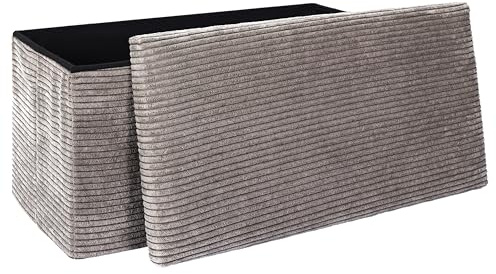 HOME DECO FACTORY Coffre Banc Pliable Côtelé Scott Confortable Taupe
