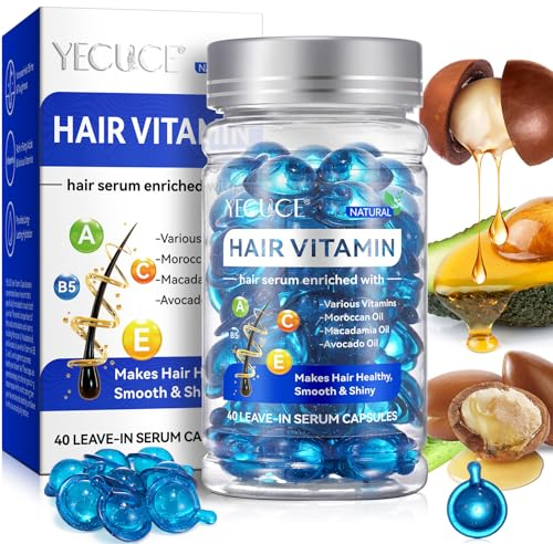 Capsule di Siero Vitamina per Capelli Crespi e Danneggiati, Siero per Trattamento dei Capelli con Olio Argan, Olio Avocado, Vitaminico A, C, E e Pro Vit. B5 per Cura dei Capelli Secchi - 40 Blu