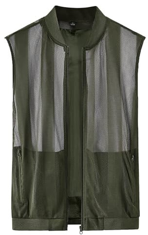 Herren Sommer Dünne Beiläufige Sport Stehkragen Weste Atmungsaktive Haut Multi Tasche Angelweste Jogginganzug Herren Komplett (AG, XXXL)
