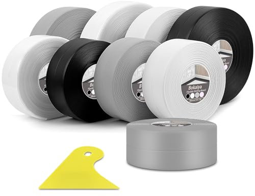 Bokaiya Cinta Baño Selladora,Gris Cinta de Sellado Impermeable Autoadhesivas, Listón de Calcetines blandos, Zócalo Flexible, Para Coche, Bañera, Puerta, Ventana, Fregadero de Cocina (3.8cm x 5m)