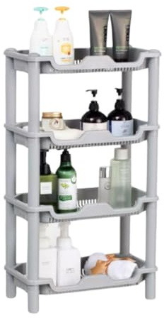 Qualiware 4 Tier Fruit Vegetable Storage Basket Organiser Countertop Standing Storage Rack Rustproof Rectangle Shelves for Versatile Pantry Kitchen, 40 x 20 x 69.5 cm, Grey