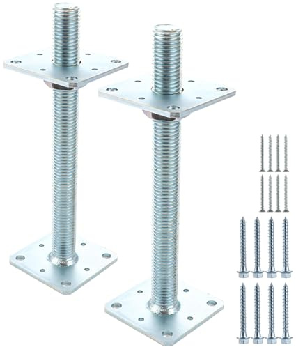 FWEEK 2 Stück Pfostenträger, Verzinkte 80 mm x 80 mm x 250 mm Pfostenträger Höhenverstellbar, Stützenfuß Bodenfuß für Zäune, Unterstände, Carports, Pergolen, Bauarbeiten