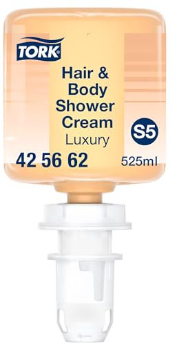 Tork Crema doccia shampoo per corpo e capelli Luxury Mini, S5, compatibile con dispenser per sapone Tork, 3 prodotti in 1, 1 flaconi da 525 ml, 425662