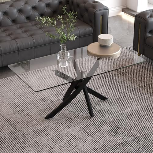 GOLDFAN Couchtisch, Wohnzimmertisch aus Glas, TV Tische, Kaffetisch, Sofatisch im Industriestil für Wohnzimmer, Schlafzimmer, Büro, 100x50x43cm Schwarz