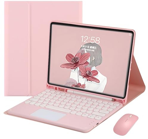 HLTOOP Funda con Teclado para Samsung Galaxy Tab A8 De 10,5 Modelo SM-X200 X205 X207, Contener Ñ,Teclado Bluetooth Recargable con Panel Táctil, Ratón para Tableta,Rosado