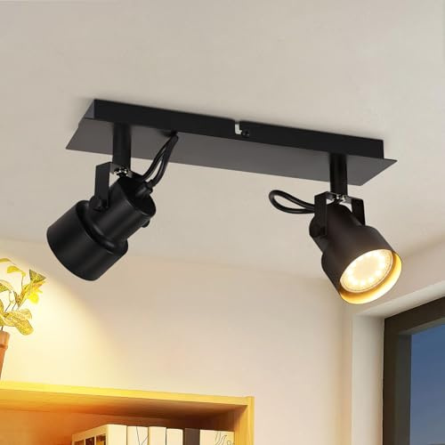 CBJKTX Deckenstrahler 2 Flammig Deckenspot Schwarz - Vintage Deckenlampe | Schwenkbar GU10 350° Strahler Industrial Spots Deckenleuchte Küchenlampe für Schlafzimmer Küche Flur (Ohne Leuchtmittel)