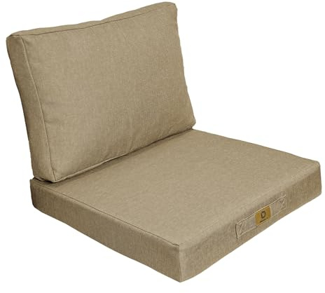 Déco Arts - Coussin Fauteuil Jardin & Galette Chaise 60x60 Beige - Lot 2 (Assise + Dossier) Déhoussable Effet Lin - Coussin Extérieur Salon Terrasse Palette Véranda Imperméable