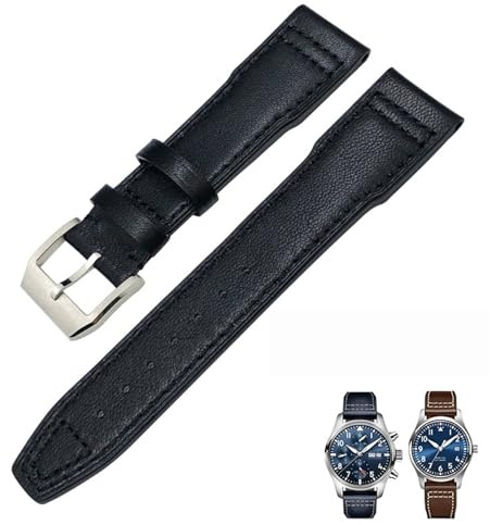DFAMIN 20 mm 21 mm 22 mm Echtleder-Armband passend für IWC Fliegeruhr IW3777 PORTOFINO Mark 18 Schwarz Blau Braun Armband Herren(Black black Pin,21mm)