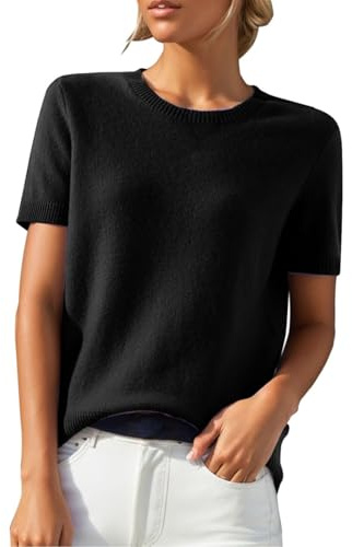 Women Cashmere Sweaters Clearance Ladies Jumpers Sweaters for Women Round Neck Short Sleeve Tops Solid Color Soft Warm Pullover Comforty Knitted Jumper Casual Loose Jumpers for UK Spring Summer S-XXL
