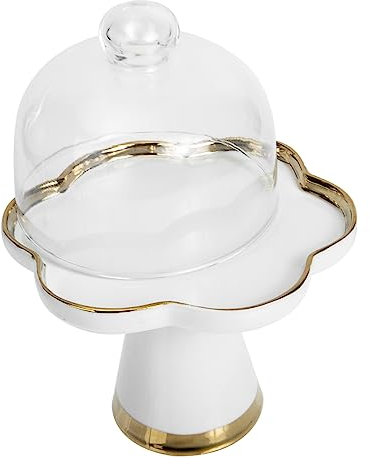 Cabilock 1 Set tortiera in ceramica giradischi Titolare vassoio dolci piatto per torte matrimonio vassoio da portata per dolci domestici vassoio da dessert con coperchio Bicchiere bianca