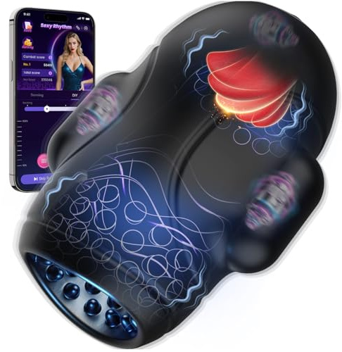 Tauara Masturbieren für Männer Masturbator mit APP, 4 IN 1 Sex Spielzeug für die Männer Vibrator Trainer Masturbatoren mit 10 Vibrations und Lecken Vibratorensets Sexspielzeug