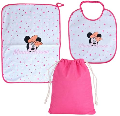Ellepi set asilo Disney Minnie 3 pezzi bavaglino tovaglietta sacca (wx6130 fucsia)