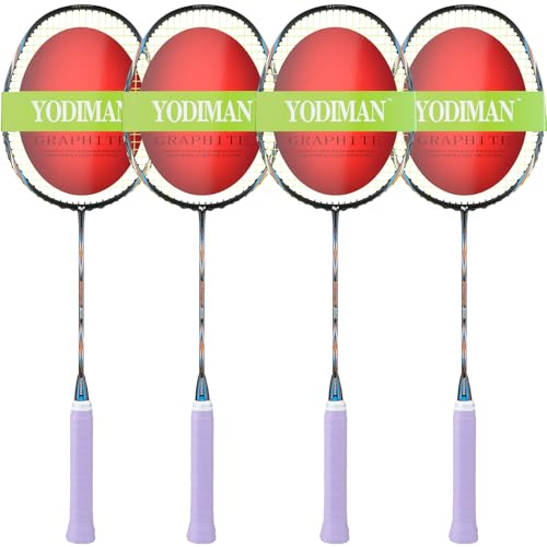4er Set Ultra-Leichte Graphit Badminton-Schläger inkl. 2 Tragetaschen – 70-74g Leergewicht, Vorbespannter Griff & Rahmen, Ideal für Familie, Training & Outdoor (Lilac)