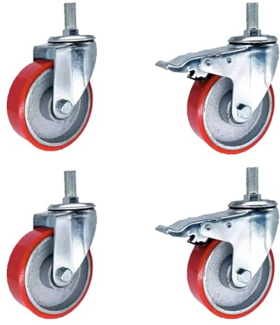 Dijateman Ruote Girevoli con Perno Filettato M14 M16 M20, 75/100/125mm Pesanti PU Filettato Rotelle, AntiGraffio Ruota Industriali con Freno Set di 4(3inch,M16*30)