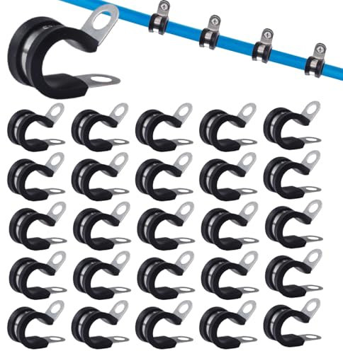 INCERWAY Lot de 50 colliers de serrage en acier inoxydable 304 avec revêtement en caoutchouc rembourré pour installation de câbles de tuyau, fil métallique