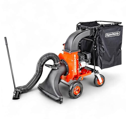 SuperHandy Leaf Vacuum & Wood Chipper 7HP 209cc Gas Engine, 10:1 Mulch Ratio, 6-Bushel Collection Bag, 13.4 Impeller, Walk-Behind Vacuum Mulcher with Castor Wheels for Lawn & Yard Cleanup
