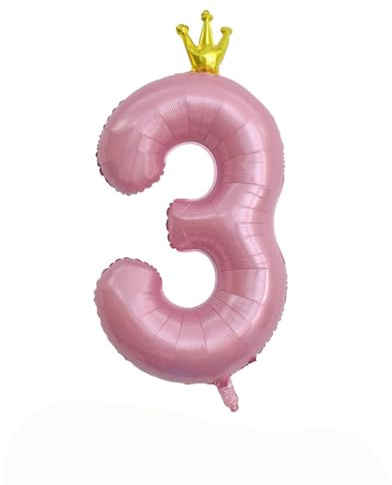 Bessy shop Ballon Chiffre 3 40 Pouces Gonflable Ballon Numéro 3 en Rose avec Couronne pour Anniversaire & Mariage Décoration Hélium Ballons Géants Ballon Age 3 Ans Décoration Fête Enfant Adulte