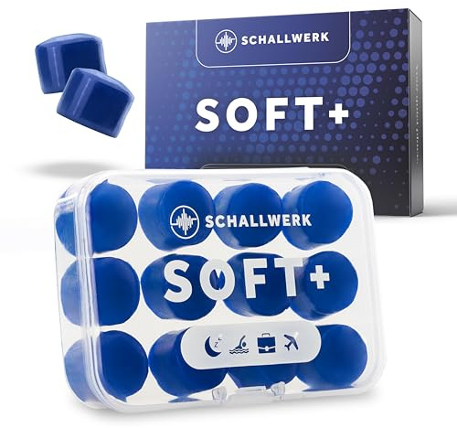 Schallwerk Soft+ | 12 tapones de silicona para los oídos – Óptimo apoyo como protección para los oídos, tapones suaves para dormir de silicona – Tapones para dormir (azul oscuro, talla única)