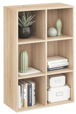 KOMTO Bücherregal Sonoma Eiche – Regal mit 6 Fächern, Würfelregal, Cube Regal für Wohnzimmer, Kinderzimmer, Schlafzimmer | Stufenregal Nubo 61 x 92 x 29 cm