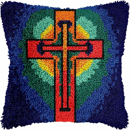 KnüpfKissen Set Erwachsene Kinder mit vordruck Christliches Kreuz Mehrfarbig knüpfteppich zum selber knüpfen Kissenbezug Anfänger DIY Handarbeit Stickerei Sets Handgemachtes Handwerk Sofa Wohnkultur 4
